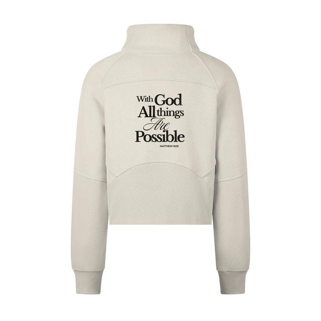 Abba’s Print Vision Del Reino with God all things Are Possible Matthew 19:26 Cropped Half-Zip Sweatshirt