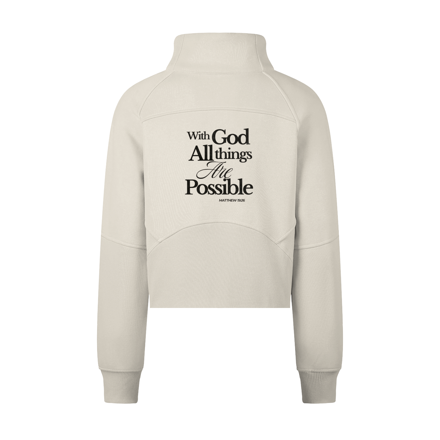 Abba’s Print Vision Del Reino with God all things Are Possible Matthew 19:26 Cropped Half-Zip Sweatshirt
