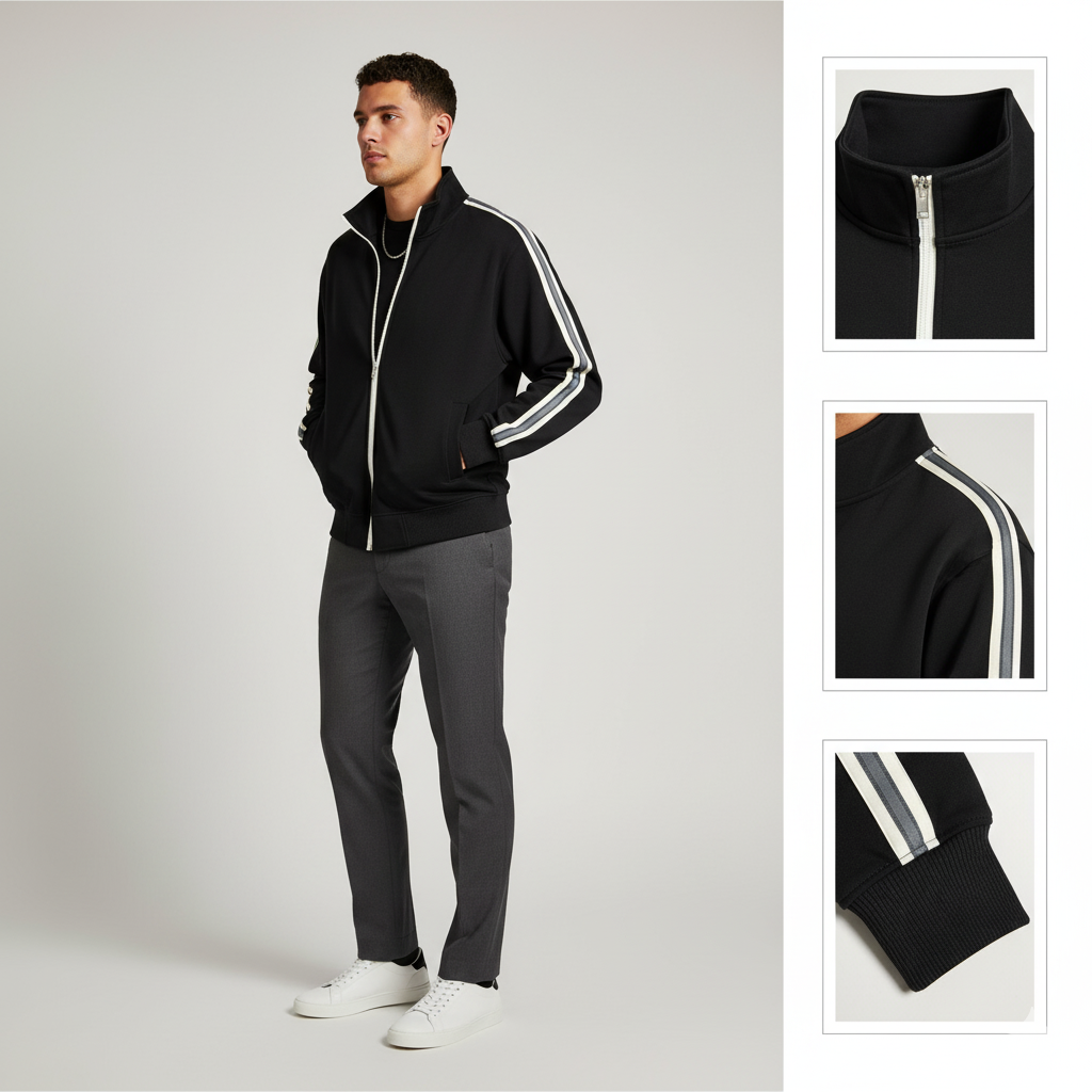 Contrast Side-Stripe Stand Collar  Jacket