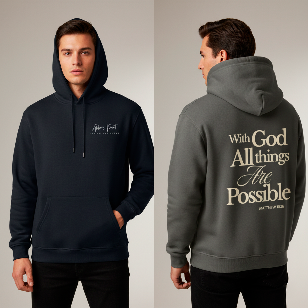 Abba's Print With God all things are possible Fleeced Matthew 19:26 High Neck Hoodie