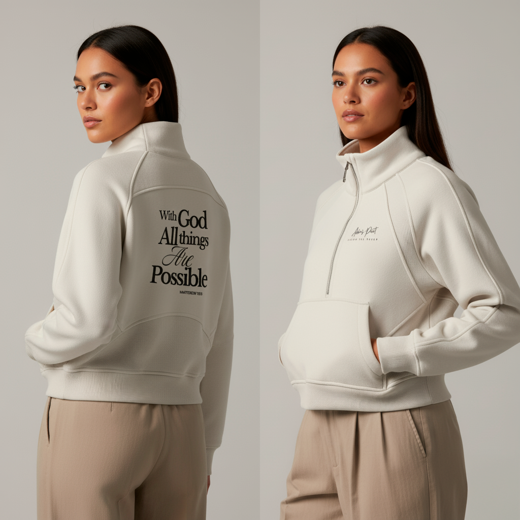 Abba’s Print Vision Del Reino with God all things Are Possible Matthew 19:26 Cropped Half-Zip Sweatshirt